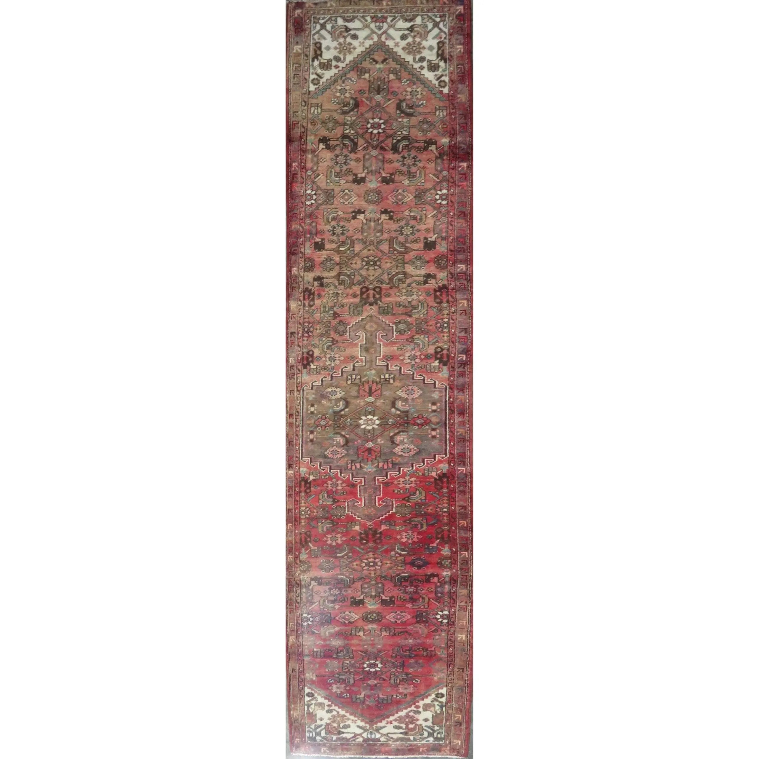 One Of The Kind Hand-Knotted Persian Wool Rug _ Luxurious Vintage Design, 13'5" x 2'9", Artisan Crafted